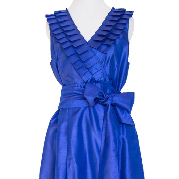 ELIZA J Blue Fit Flare Dress Side Bow Tie Cocktail Wedding  Sz 8 Medium NEW 225$ - Picture 2 of 4